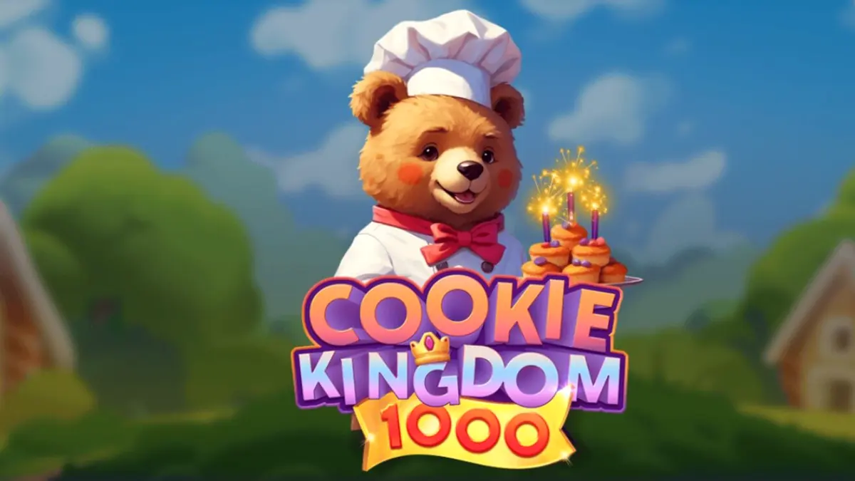 Makulay na disenyo ng Cookie Kingdom 1000 slot na may mga kendi at baker bear