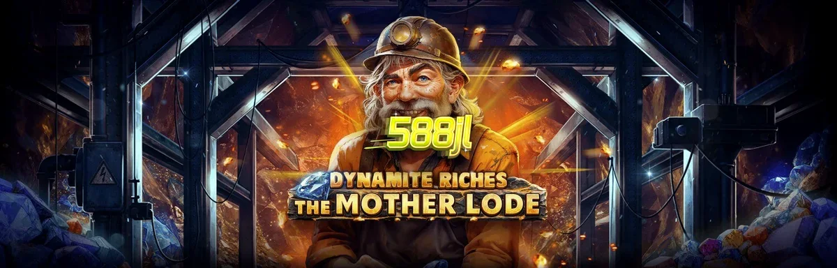 Isang visual na representasyon ng Dynamite Riches The Mother Lode slot na nagpapakita ng mga gintong simbolo at mga dynamite bundle sa isang minahan.